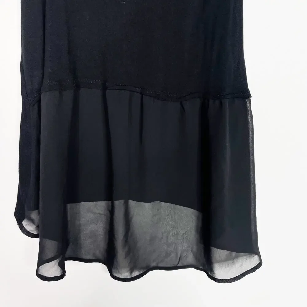 Leith XSmall XS Black High Low Hem Mixed Media Tank Top Crew Neck Sleeveless